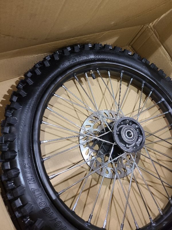 Photo 1 of 17 inch Front Rim Wheel Tire Tube Assembly for Apollo RFZ SSR 125cc XR CRF DB KLX125 KX85 TTR125 YZ85 YZ80 RM80 Dirt Pit Bike Tao Tao BD17 with 15mm Axles Includes Brake Rotor (17 inch)