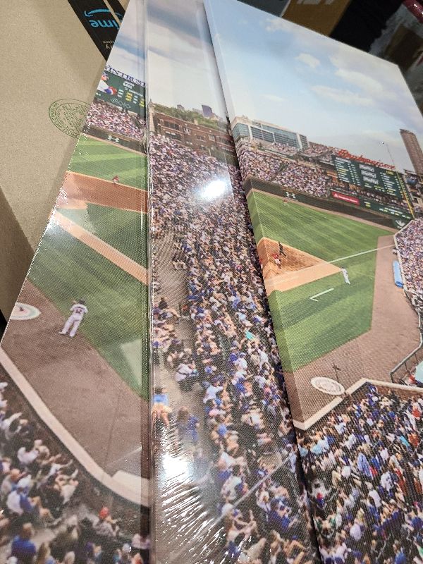 Photo 1 of 3 Pieces Wrigley Field Pictures for Living Room Baseball Stadium Skyline Canvas Wall Art House Decor USA Sports Modern Office Wall Decor Framed Ballpark Large Wall Art for Home Bedroom, 60"Wx40"H