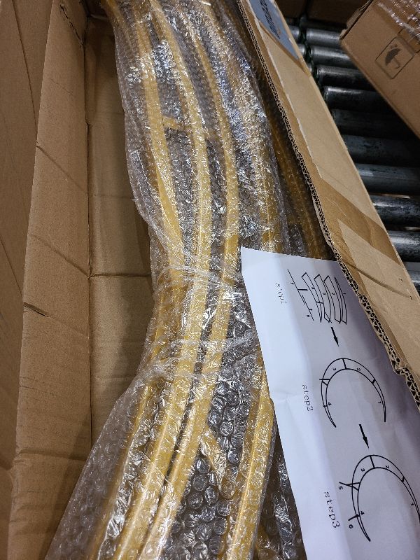 Photo 1 of 7.2 Feet Moon Shaped Wedding Arch Backdrop Stand Gold Frame for Festival Decorations Easy Assembly Rustproof Reusable Iron Material Ideal for Wedding Venue and Party Balloon Arch Display