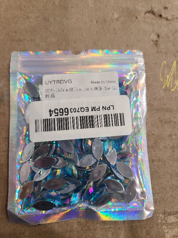 Photo 1 of 100 Pcs 15x7mm AB Colorful Jewels Gems Rhinestones for Crafts, Horse Eye Flatback Acrylic Gemstone for Halloween Party Decorations Clothing Wedding Dress DIY Crafting Accessories(06 Sky Blue AB)