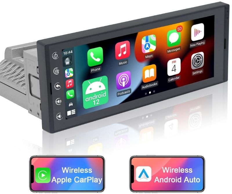Photo 1 of 6.9 Inch Single Din Car Stereo with Wireless Apple CarPlay & Wireless Android Auto, Single Din Touchscreen Radio, Android 10 Multimedia System, GPS, Bluetooth, WiFi, FM, SWC, USB
