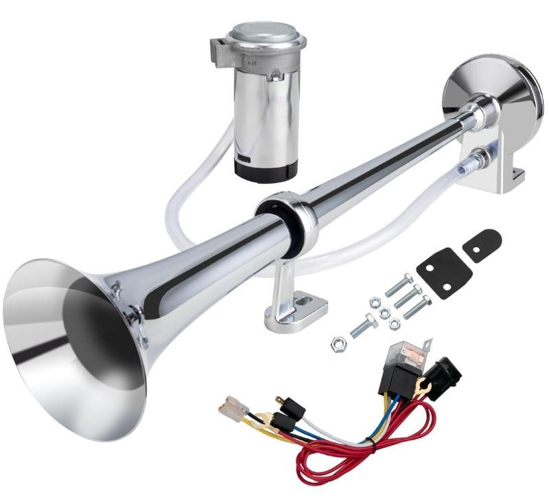 Photo 1 of (166)
Loud Train Horn Kit for Truck,Super Loud 150DB 12V Car Horn,18 Inches Chrome Zinc Single Trumpet Air Horn with Compressor for Car Truck Train Boat (silver single tube horn with wire, 12v)