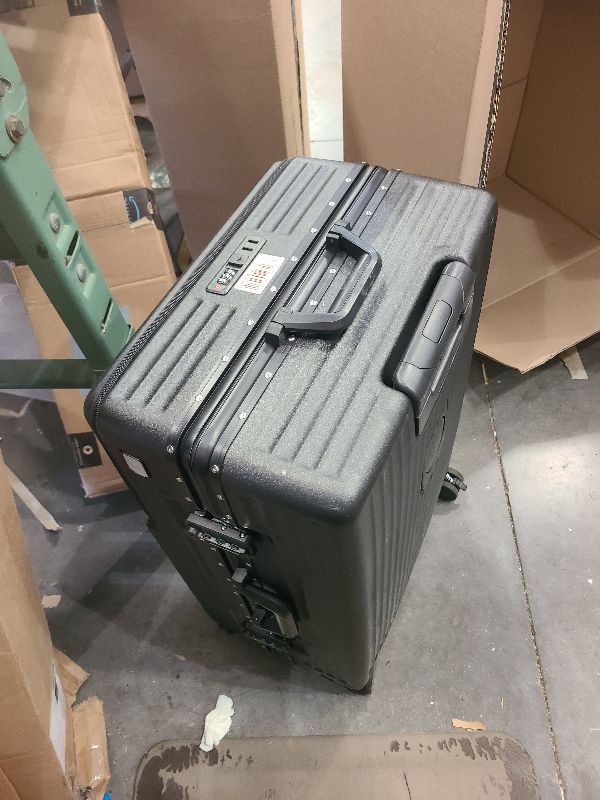 Photo 1 of 29 Inch Check-In Luggage - Polycarbonate Hard Shell Suitcase with Aluminum Corners, Smooth-Rolling Wheels, Leather Handle, Aluminum Frame Luggage, Zipperless TSA Lock (Black, 29 Inch Check-In)
