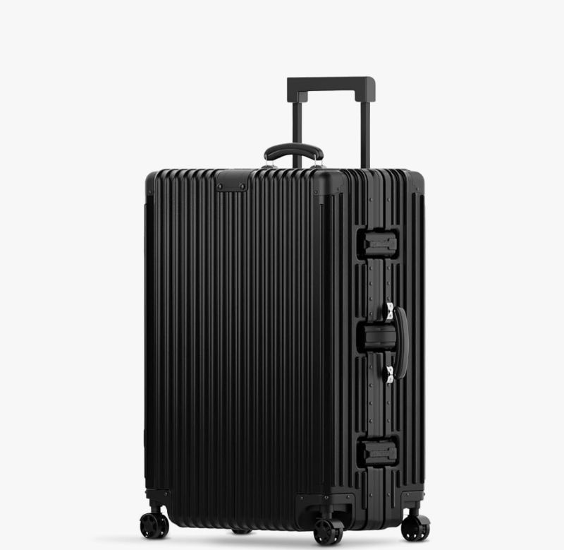 Photo 1 of 29 Inch Check-In Luggage - Polycarbonate Hard Shell Suitcase with Aluminum Corners, Smooth-Rolling Wheels, Leather Handle, Aluminum Frame Luggage, Zipperless TSA Lock (Black, 29 Inch Check-In)
