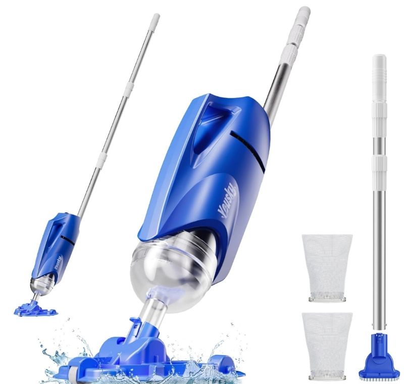 Photo 1 of (577)
2025 Upgraded Handheld Pool Vacuum Cleaner for Above Ground & Inground Pools - Cordless Pool Cleaner w/18.5GPM Suction, Telescoping Pole(20-69in), 2 Brush Heads - Ideal for Spas & Hot Tubs
