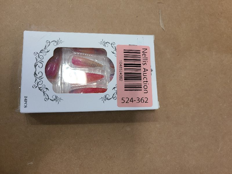 Photo 1 of 24Pcs Colorful Press on Nails Long Almond Acrylic False Nails Full Cover Glossy Gradient Design Glue on Nail Reusable for Women