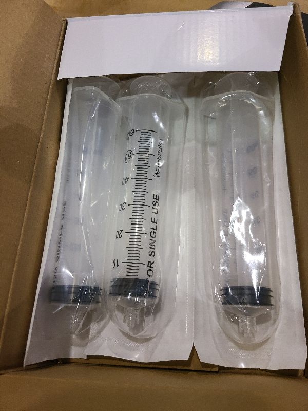 Photo 1 of 60 ml Syringe without Needle - 3Pack of Individually Wrapped Disposable Syringes - Good for Medical, Scientific Lab, Home Use, and More - Sterile Luer Lock Syringes