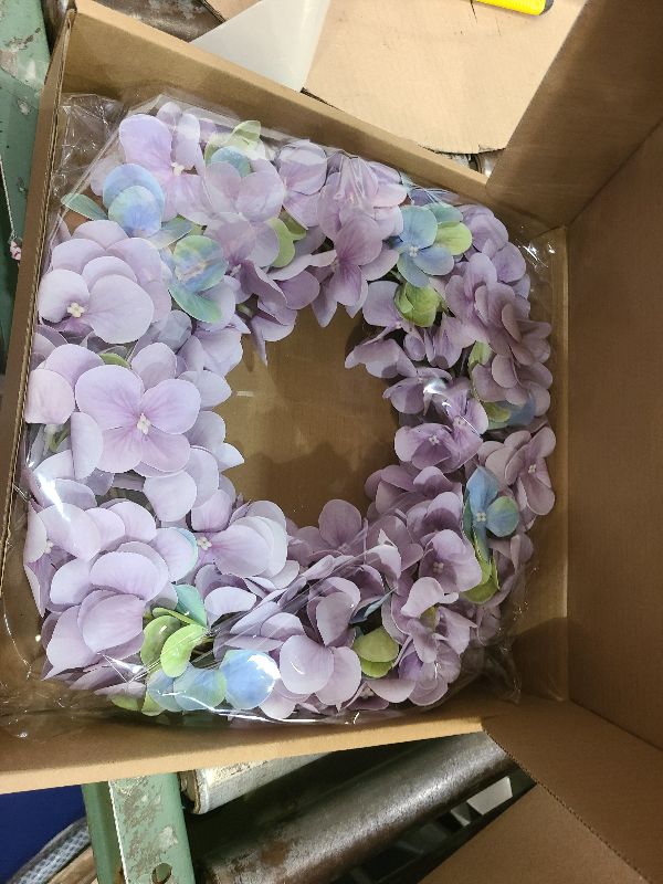 Photo 1 of 16in Purple Hydrangea Wreath, Spring Summer Door Reef 2Color Hydrangea Wreath Spring Wreath for Front Door Indoor