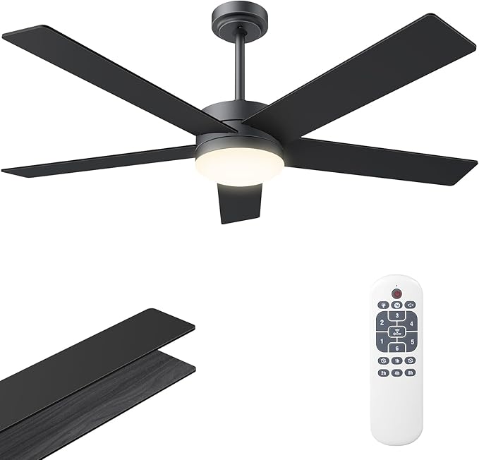 Photo 1 of 52" Ceiling Fans with Lights, Ceiling Fan Black with Light & Remote Control 52 Inch Ceiling Fan Flush Mount with LED DC Reversible Motor Noiseless for Outdoor/Indoor Bedroom