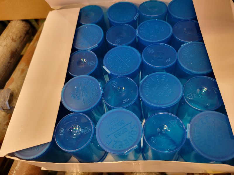 Photo 1 of 30 Pack Empty Pill Bottles with Pop Top Caps, 19 Dram Prescription Medicine Containers (Blue)