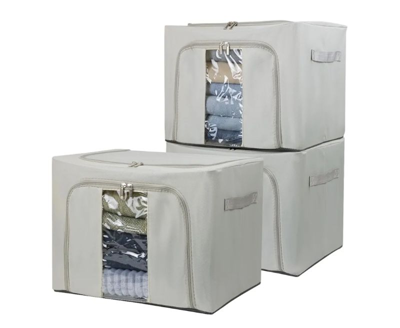 Photo 1 of 3 Pcs Stackable Clothing Storage Boxes Containers with Lids, Foldable Oxford Fabric Clothes Organizer Bags Closet Organizers Organizing Bin for Sheet