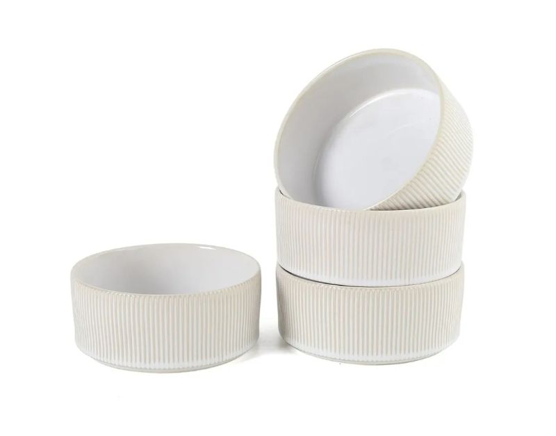 Photo 1 of 16 Oz Cereal Bowls Set of 4 - Ceramic Soup Bowls Set, Porcelain Ribbed Embossed Bowl, Kitchen Deep Bowl for Rice, Salad, Breakfast, Fruit, Desserts, 5 inch, Oven & Dishwasher Safe