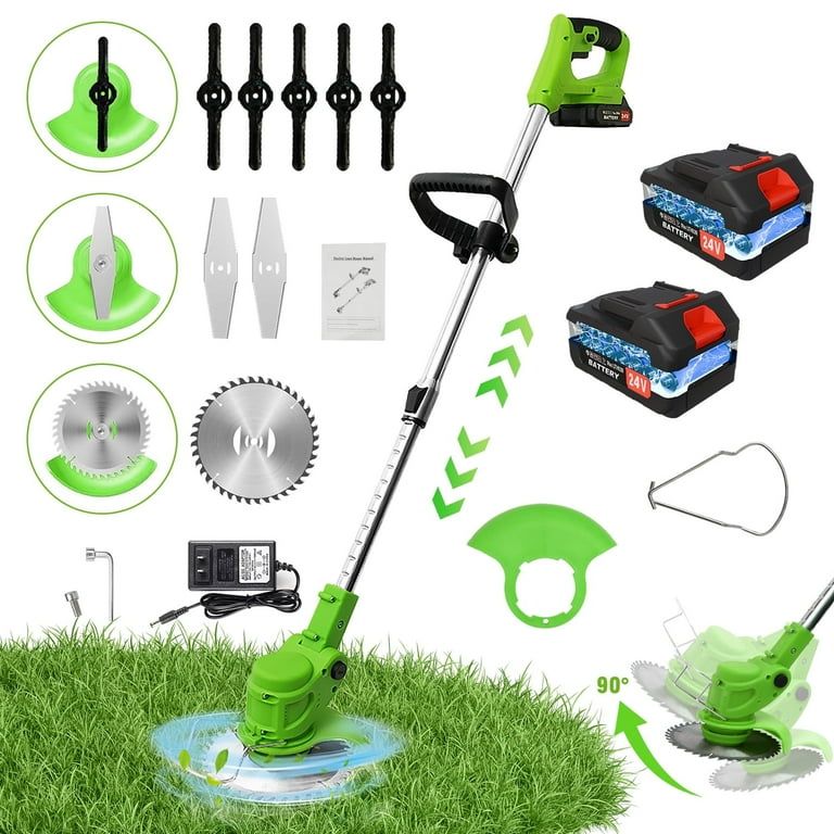 Photo 1 of 24V 650W Lawn Mover Electric Grass Trimmer Cordless W/2 Batteries, Battery Weed Eater, Electric Weed Wacker, Lawn Mower Cordless Pruning Cutter Weed Wacker Garden Trimming Tool