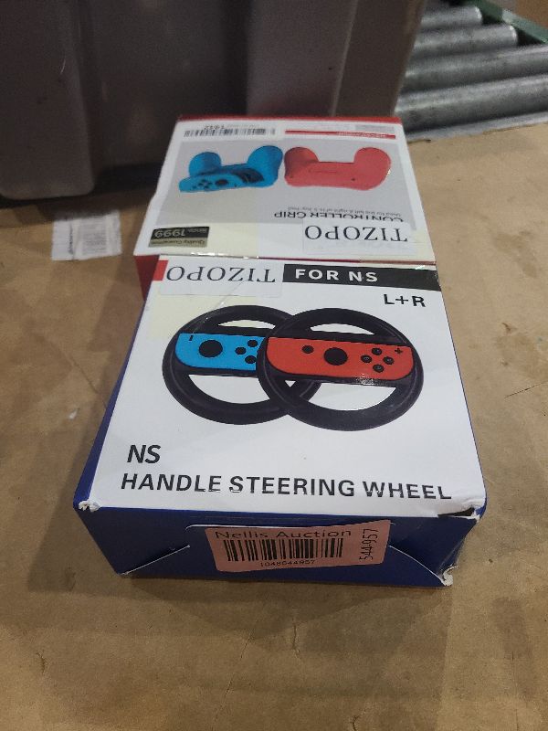 Photo 1 of 2 PCS Grips for Joy Con and 2 PCS Steering Wheel Compatible for Nintendo Switch Wheel, Family Sports Party Pack Accessories Compatible with Switch / Switch OLED JoyCon Controllers, (Blue and Red)
