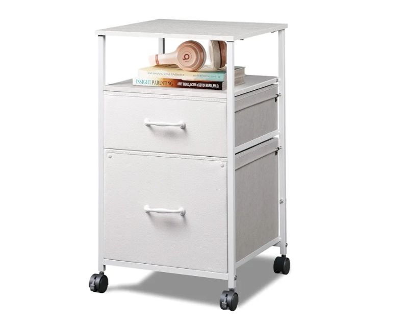 Photo 1 of  TIQLAB 2 Drawer Fabric Vertical Filing Cabinet, Rolling Printer Stand, White