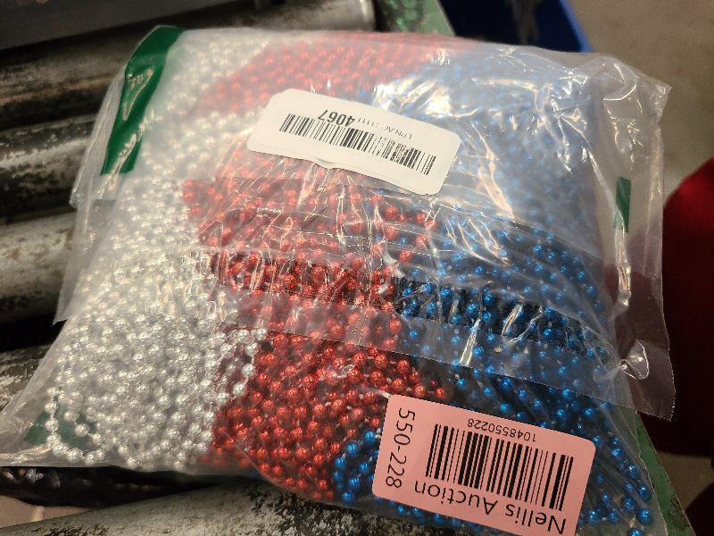 Photo 1 of 4th of July Accessories Necklaces: Blue White and Red Beads Bulk, Patriotic Party Independence Memorial Day Favors Toys Decorations, 100 Pieces