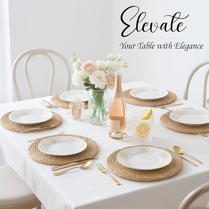 Photo 1 of 11.8 Inch Woven Placemats Set of 12, Boho Round Place Mats for Dining Table Decor, Rustic Jute Chargers for Dinner Plates, Outdoor Patio, Farmhouse Wedding, Water Hyacinth Wicker Rattan Braided Placemat