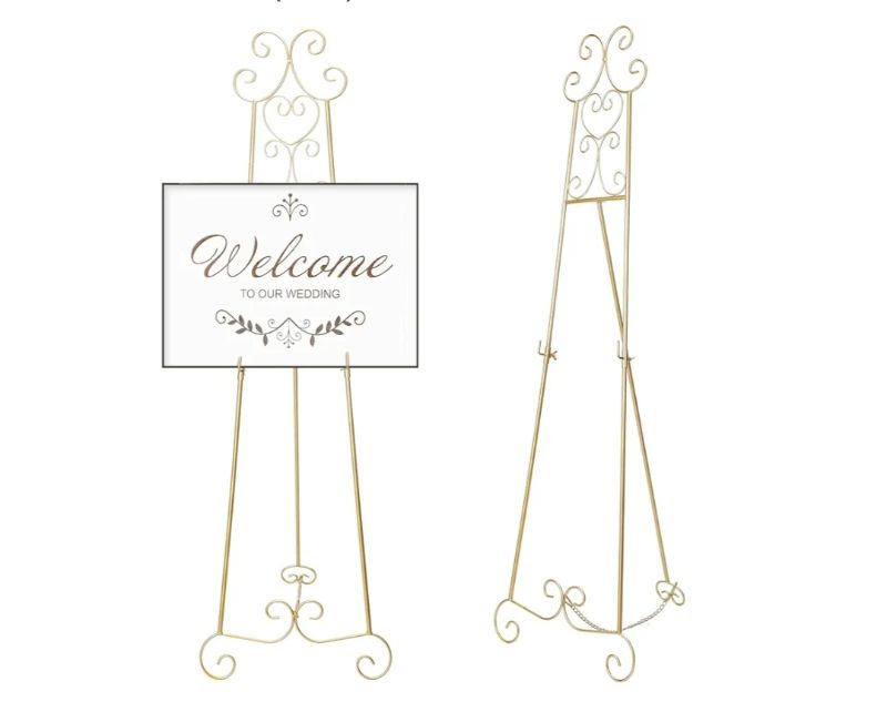 Photo 1 of 17 x 15 x 57 Inch Metal Scroll Easel Stand for Display Wedding Sign Poster Adjustable Portable Art Easels Poster Easel with Chain Support for Painting Coffee Shop Exhibition Canvas(Black)