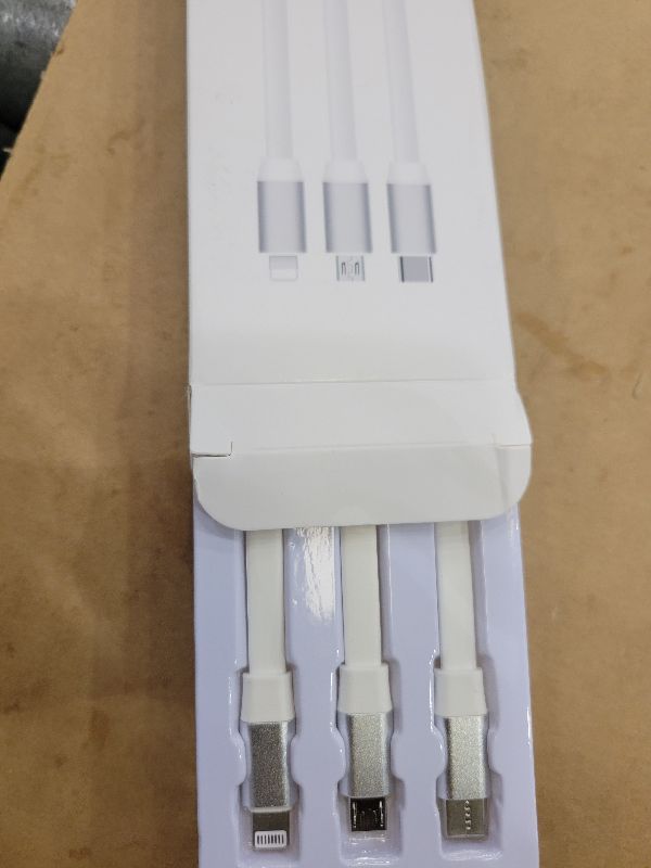 Photo 1 of 3-Mixed Pack Super Short Charging Cables | USB C to Lightning, C to Micro USB, C to Type C, Ultra-Soft Flat Cords, Perfect for Charging Station or Handheld Charging with Power Bank and Travel/White