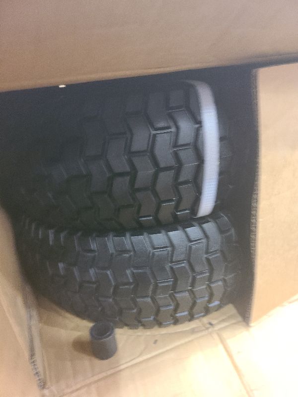 Photo 1 of 2-Pack 13x5.00-6 Flat-Free Tire with Rim,3"Centered Hub with 3/4" Bushings,w/Grease Fitting?400lbs Capacity,13x5-6 No-Flat Solid Rubber Turf Wheel,for Riding Lawn mower,Garden Cart,Wheelbarrow
