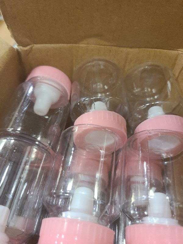 Photo 1 of 36 Pcs 3.5 Inch Baby Bottle Shower Favor Mini Plastic Candy Bottle Clear Bottles for Baby Shower Mini Feeding Candy Box for Party Favor Gift Decor(Pink)
