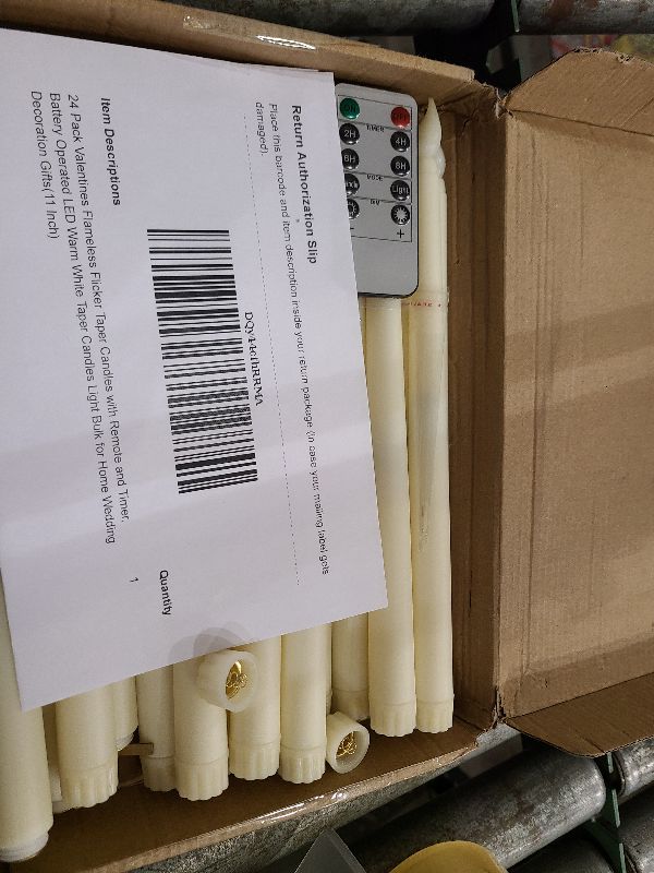 Photo 1 of 24 Pack Valentines Flameless Flicker Taper Candles with Remote and Timer, Battery Operated LED Warm White Taper Candles Light Bulk for Home Wedding Decoration Gifts(11 Inch)