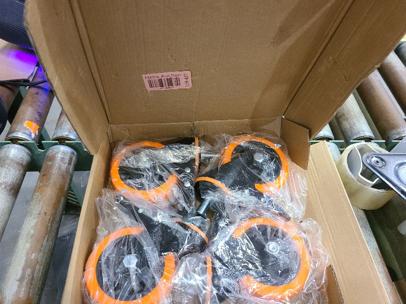 Photo 1 of 4 Inch Caster Wheels 2200Lbs, Threaded Stem Casters Set of 4 Heavy Duty, 1/2"-13 x 1 (Screw Diameter 1/2", Stem Length 1"), Safety Dual Locking Industrial Castors, Wheels for Cart, Furniture