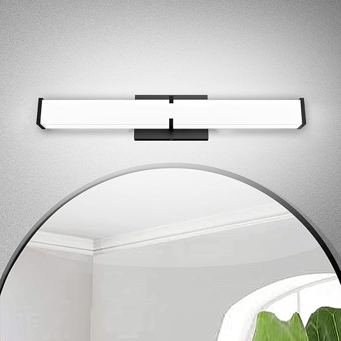 Photo 1 of 15.74Inch 2000LM Bathroom Light Fixtures 5000K Daylight, Black Modern LED Vanity Lights Clear Shade, Dimmable Bathroom Lighting Fixtures Over Mirror - ETL Listed
