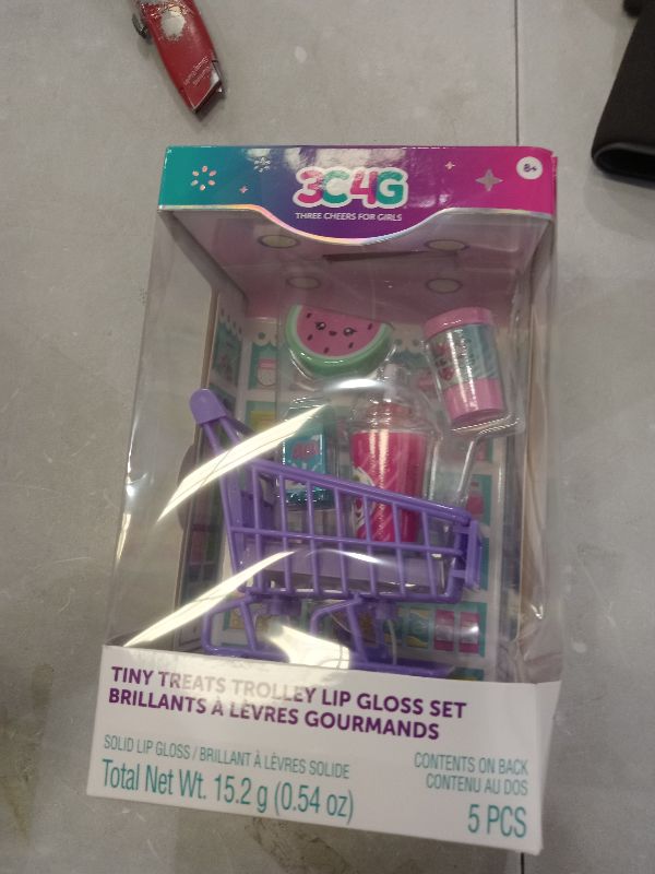 Photo 1 of 3C4G: Tiny Treats Trolley Lip Gloss Set - 4 Scented Gloosess & Miniature Shopping Cart, Watermelon, Strawberry, Cherry Vanilla, Girls & Tweens Ages 8 and up