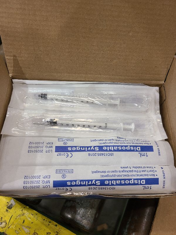 Photo 1 of 50 Pcs 1ml Syringes with Caps Oral Dispenser Individually Sterile Warpped for Medicine Dropper, Colostrum Collect Feeding Pets, Liquid