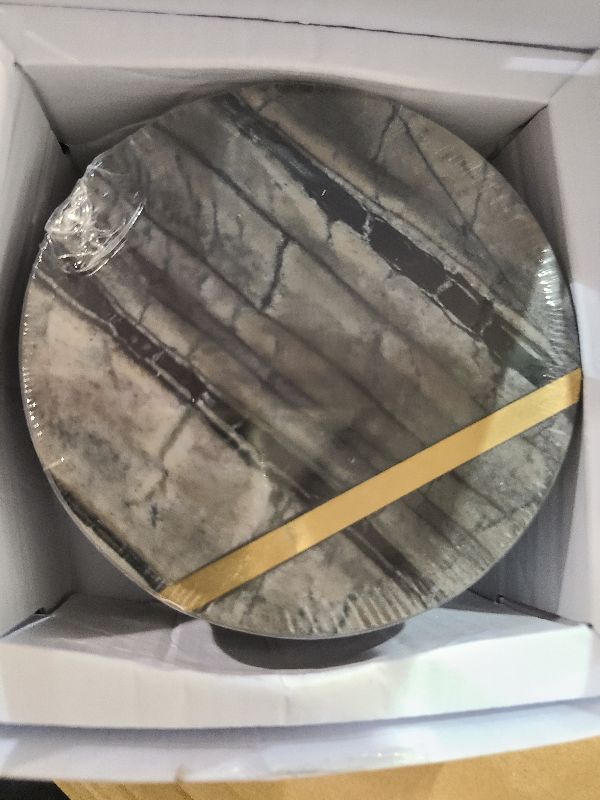 Photo 1 of TransMarble Luxury Marble Stone Coasters with Copper Strip Inlaid, Set of 4, Cork Backing, Heat-Resistant, with Stainless Steel Holder for Housewarming, Jewellery Decorative Holder (Wooden Black)