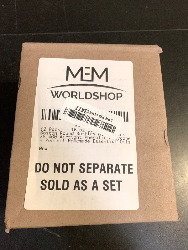 Photo 1 of (2 Pack) - 16 oz Clear Glass Boston Round Bottles with Black 28-400 Airtight Phenolic Polycone Caps - Perfect Glass Containers for Secondary Fermentation, Storing condiment, Homemade Essential Oils