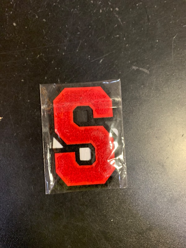 Photo 1 of 1 PCS 4.0" Red Chenille Letter Patch With Black Edge, Iron on Patches for Hats Clothes Bags Backpacks Jeans Jackets, Initial Large Varsity Letter S