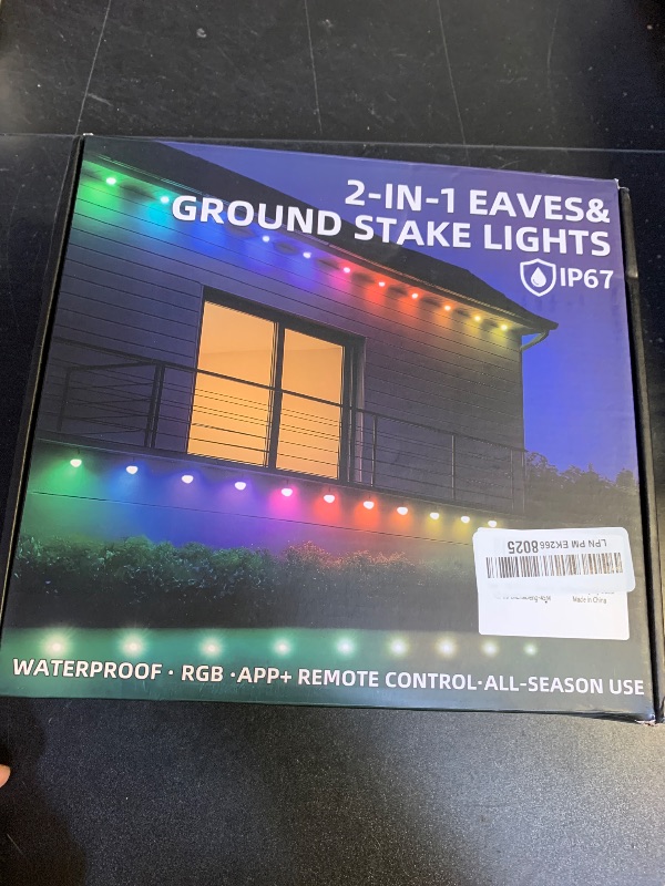 Photo 1 of 150 FT Permanent Outdoor Lights, Waterproof 2-in-1 Eaves & Ground Stakes LED String Lights with App/Remote Control for House, Garden– Smart Color-Changing Lighting for Halloween Christmas Decorations