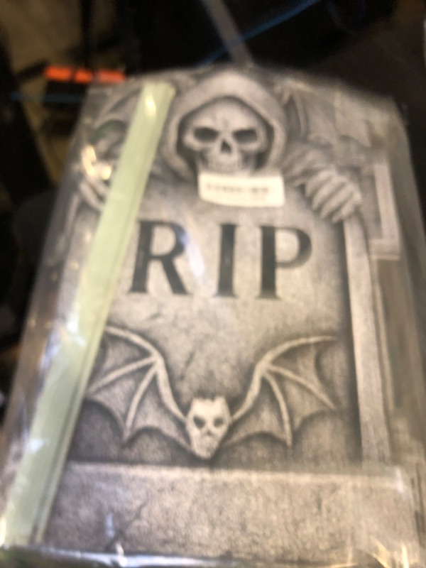 Photo 1 of 6 Pack Halloween Yard Signs Tombstone Set – 15 x 10 Inch Large Plastic Graveyard Decorations with Stakes, RIP Skull and Skeleton Tombstones for Lawn, Outdoor Haunted House and Party Decor