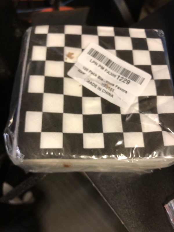 Photo 1 of 100 Pack Black and White Checkered Flag Party Napkins Disposable Race Car Birthday Party Supplies Racing Car Theme Party Paper Lunch Napkins for Baby Shower Kids Men Party Decorations Favors