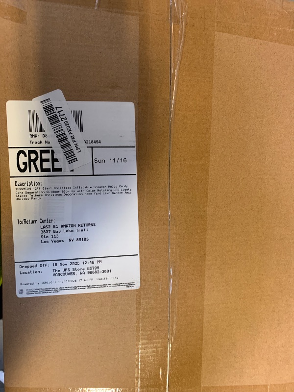 Photo 1 of 12 Ft by 6 Ft Giant Christmas Inflatables Snowman Outdoor Decorations, Blow Up Snowman Holds Candy Cane Built-in Rotating Colorful Lights Christmas Decorations Outdoor Yard Lawn Garden Holiday Party