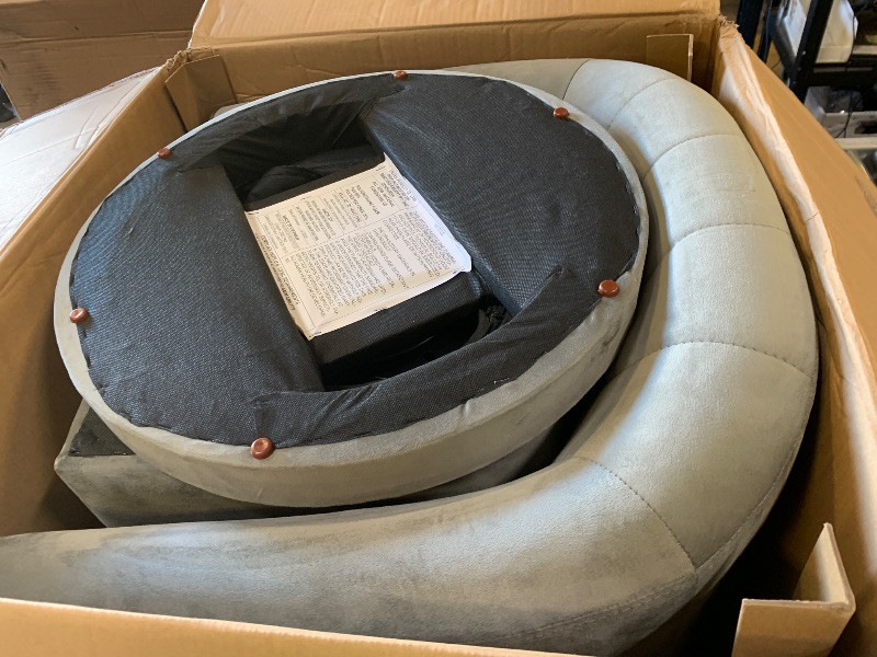 Photo 1 of PARTIAL SET, NOT FULL SET**********stained**** LINSY Swivel Accent Chair with Ottoman: Small Velvet Barrel Chair 360 Swivel Modern Armchair, Upholstered Reading Chair with Footrest for Living Room Bedroom Study Room (Grey)