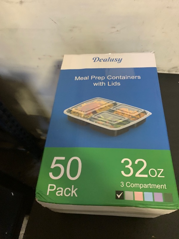 Photo 1 of 50 Pack (100-Piece) 32 oz Meal Prep Containers Reusable with Lids 3-Compartment, To Go Take Out Plastic Food Storage Containers, Sturdy Leakproof Food Safe, Microwave Freezer Dishwasher Safe, Black