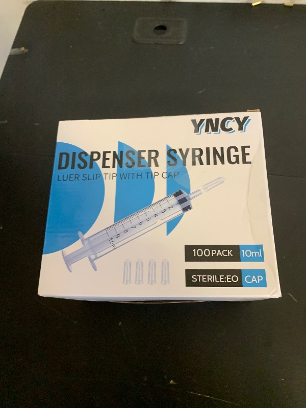 Photo 1 of 100 Pack 10ml Syringes with Cap, Luer Slip Tip, 10cc syringe Whole Pack Bulk Sterile Sealed, No Needle