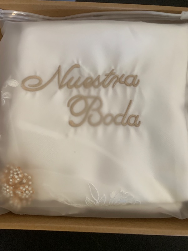 Photo 1 of 1 Pair of Wedding Kneeling Pillow Covers, 16X16 Inch Embroidered Nuestra Boda Kneeling Pillow, Satin and Lace Pearl Upscale Wedding Kneeling Pillow (Gold)