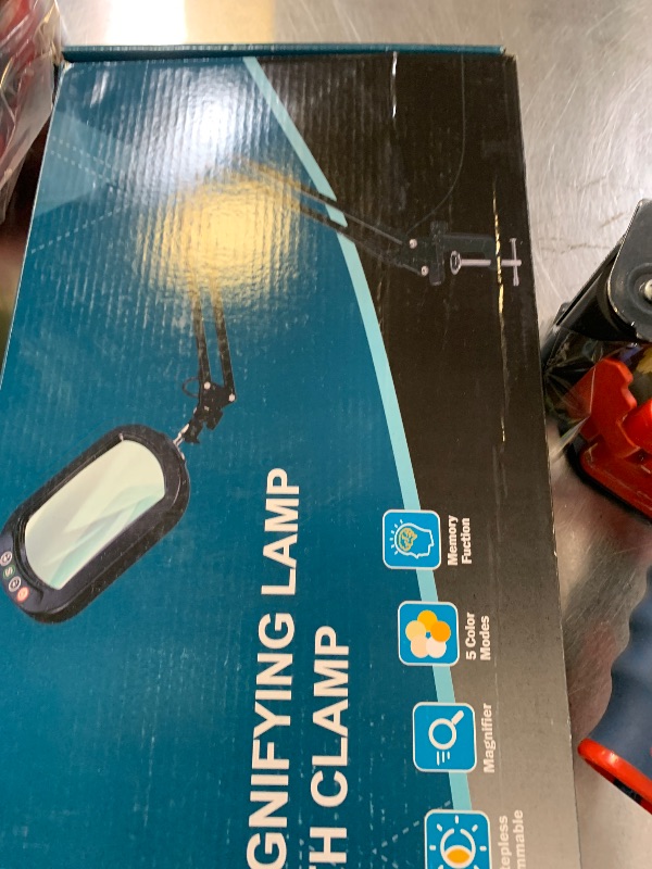 Photo 1 of 10X Rectangle Magnifying Glass with Light and Clamp, 5 Color Modes Stepless Dimmable, Lighted Magnifier with Stand Hands Free, Flexible Swing Arm LED Desk Lamp for Close Work, Craft, Reading, Painting