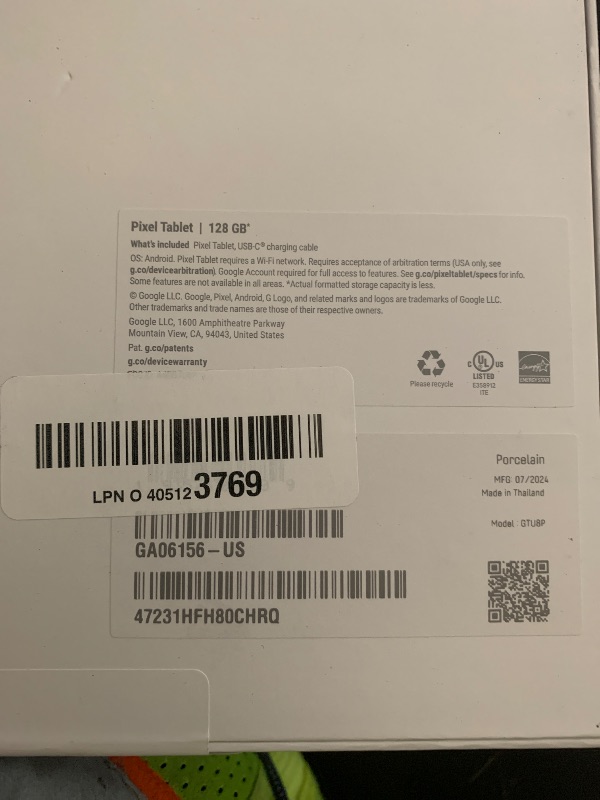 Photo 1 of Google Pixel Tablet - Android Tablet with 11-Inch Screen and Extra-Long Battery Life - Porcelain - 8 GB RAM - 128 GB