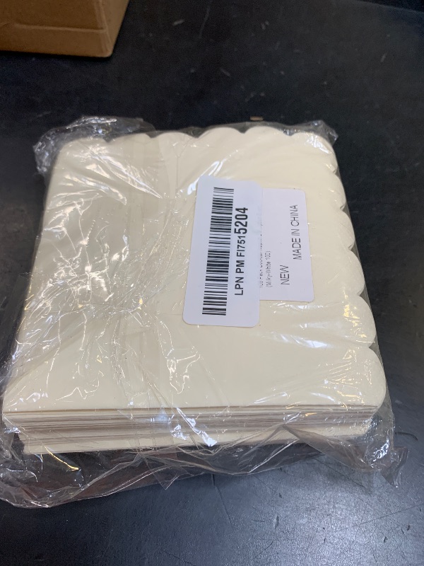 Photo 1 of 100 Pack Cocktail Napkin 2-Ply Scalloped Edged Dessert Napkins Folded 5 x 5 Inches Disposable Napkins for Dinner Wedding Birthday Party Bridal Anniversary Reception Event (Milky-White)