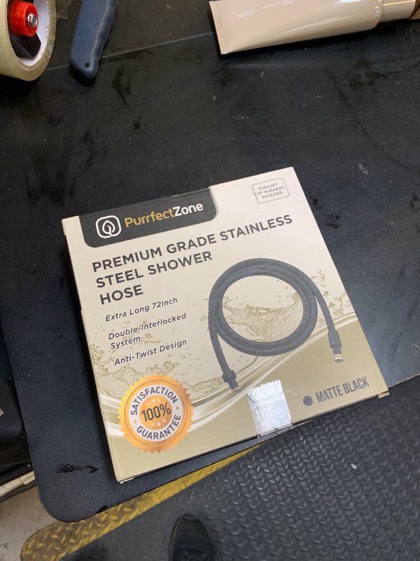 Photo 1 of "Purrfectzone Universal 72"" Extra Long Shower Replacement Hose, Leak Proof Stainless Steel Shower Hose, Kink-free Anti-twisting design, Matte Black"