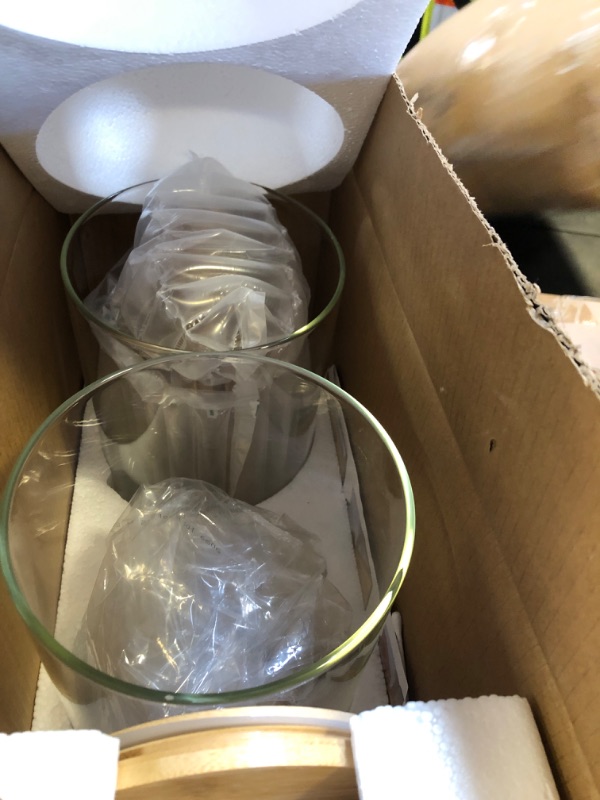 Photo 1 of 1.5 Gallon 2 PACK Glass Drink dispenser, Beverage Dispenser With Wood Stand, Lemonade Dispenser with Airtight Valve and Stainless Steel Spigot,Drink Dispenser for Parties