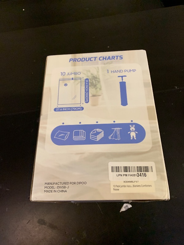 Photo 1 of 10 Pack Jumbo Vacuum Storage Bags with Hand Pump, 80% Storage Space Saving, Sturdy Leak-Free Space Saver Vacuum Seal Bags for Clothing, Vacuum Compression Bags for Travel Lugggage Blankets Comforters