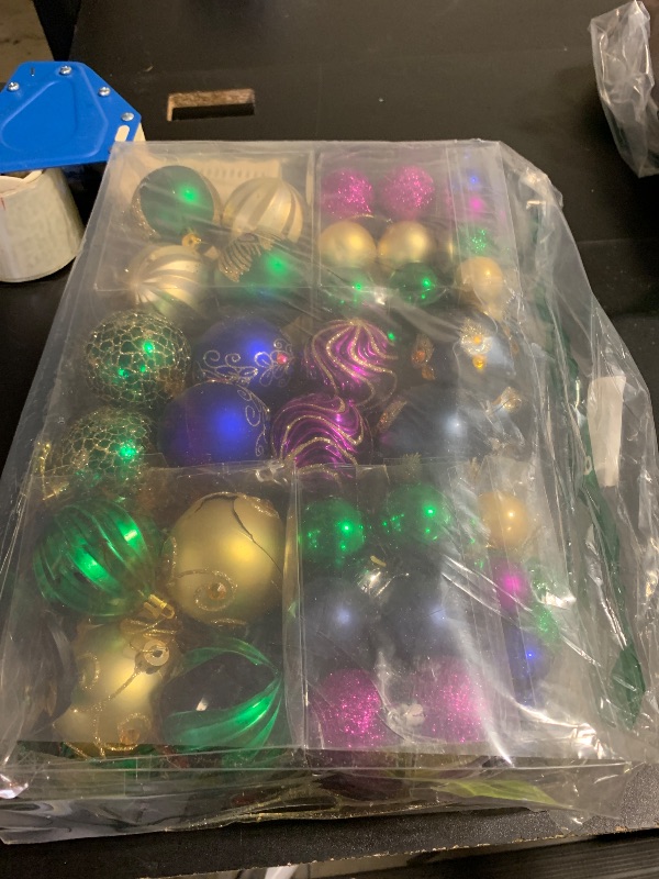 Photo 1 of 100pcs Peacock Christmas Ornaments Set, Shatterproof Plastic Colorful Christmas Decorations for Tree Luxury Hand-Painted Xmas Ball Ornaments Indoor & Outdoor for Holiday (Peacock Colorful)