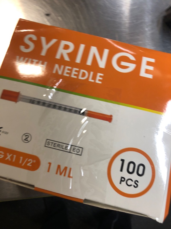 Photo 1 of 100 Pack 1ml Syringes with Needle-30Ga 0.5 Inch, Individually Sealed Packaging