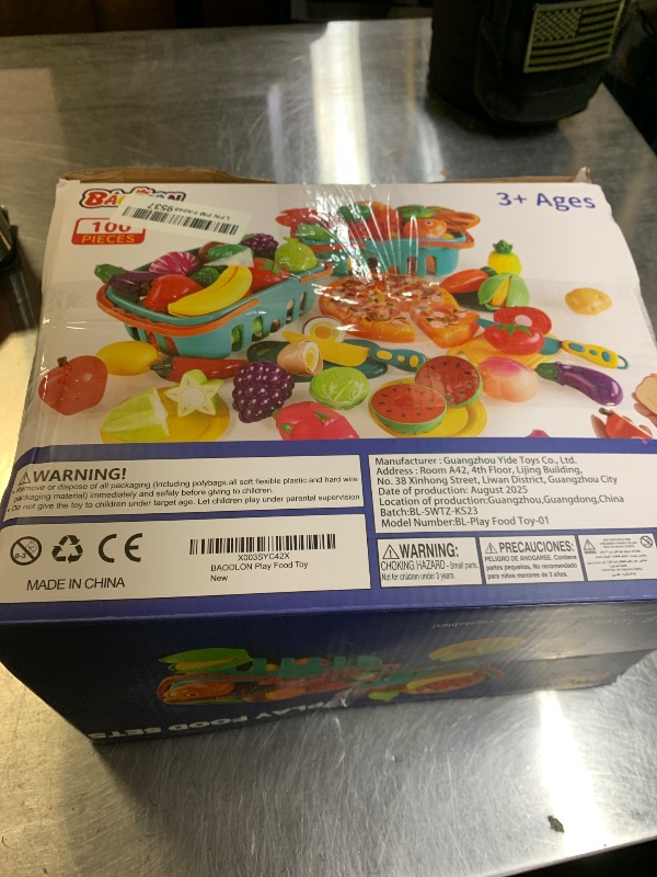 Photo 1 of 100 Pcs Play Food Set for Kids Kitchen, Pretend Food Toy for Toddlers Age 1-3, Plastics Cutting Fake Food/ Fruit/ Vegetable Accessories with 2 Baskets, Birthday Gifts for 2 3 4 5 Years Old Boys Girls